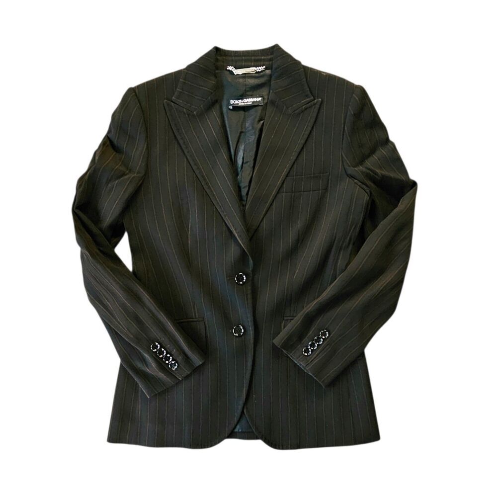 Dolce Gabbana Women's Pinstripe Wool Blazer Black Brown Size 40 Classic Designer